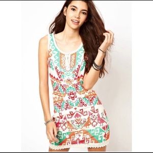 Free People Ivory Aztec Embroidered Mini Dress 6